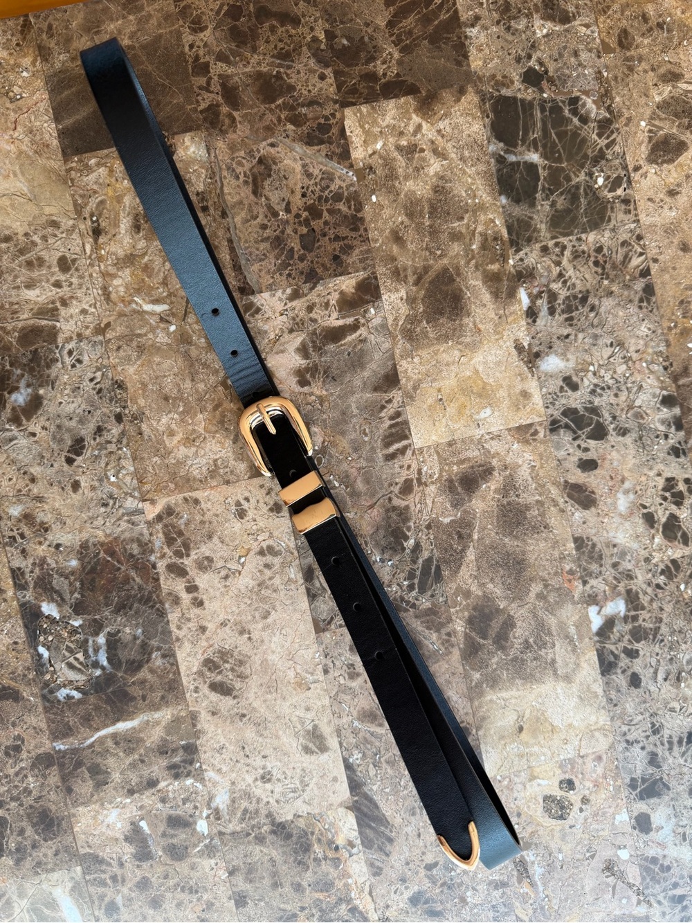 Classic Black Leather Womenβs Belt with Gold Buckle, Size L/XL